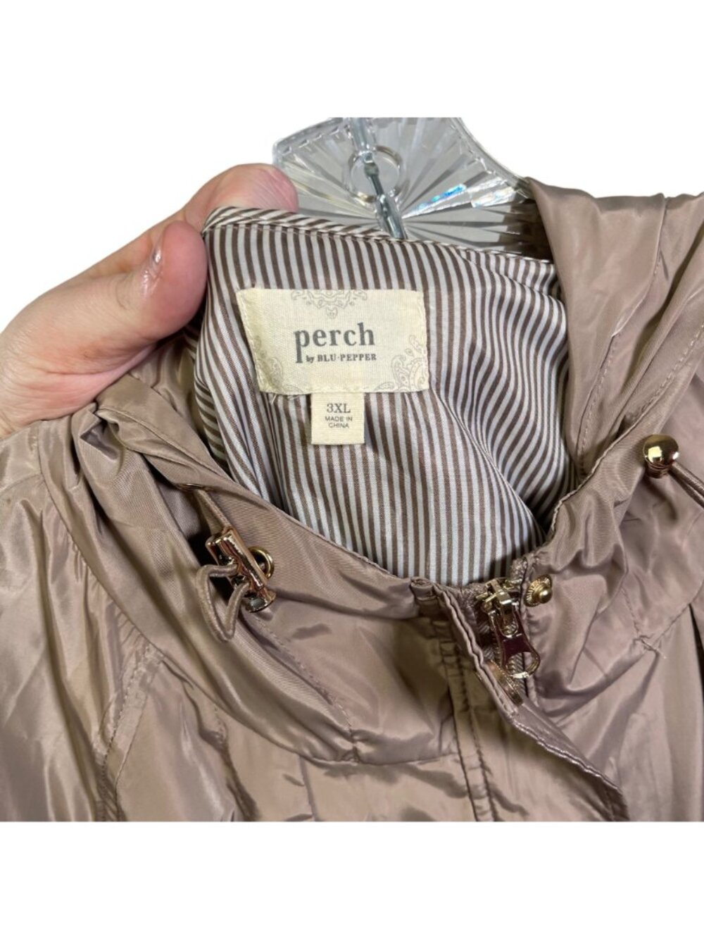 Perch By Blu Pepper Womens Hooded Taupe Lightweight Jacket 3XL Polyester Full Zi - Picture 3 of 7